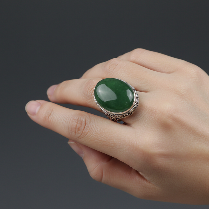 Jade Ring Nephrite Wealth Gem Sterling Silver