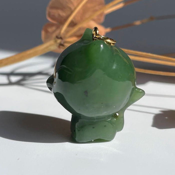 Jade Pendant Cartoon Cat Green Canadian Nephrite