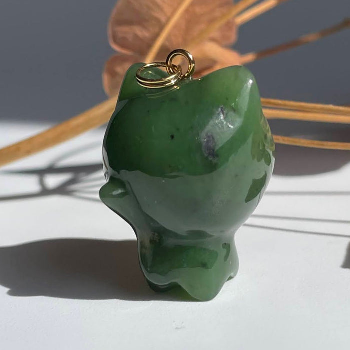 Jade Pendant Cartoon Cat Green Canadian Nephrite