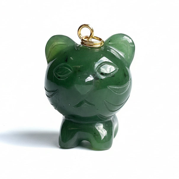 Jade Pendant Green Cartoon Tiger Canadian Nephrite