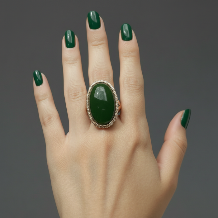 Jade Ring Big Abundance Oval Sterling Silver