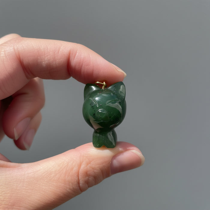 Jade Pendant Cartoon Cat Green Canadian Nephrite