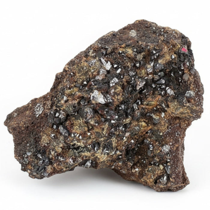 garnet Mineral sample with crystals on a white background