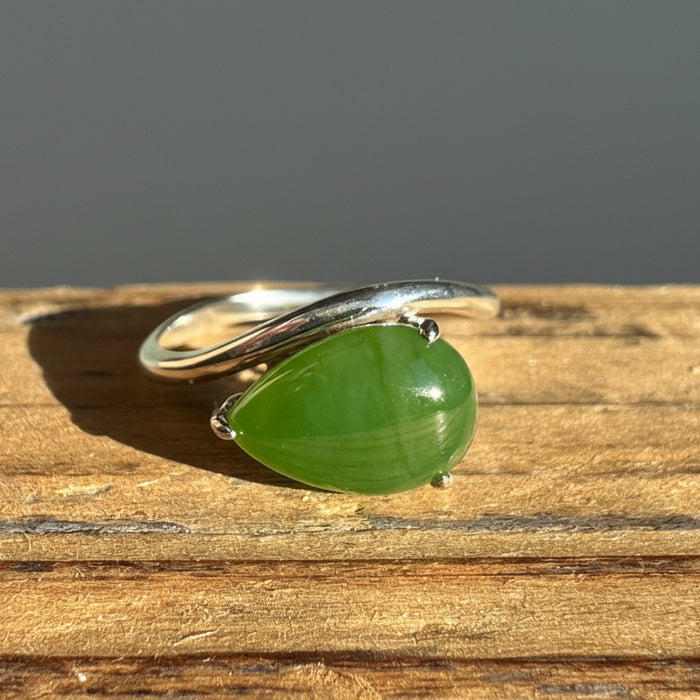 Jade Ring Wear My Wealth Curvy Teardrop Sterling Silver