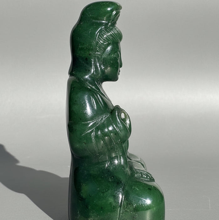 Jade Kwan Yin Goddess Statue Crystal Nephrite Stone