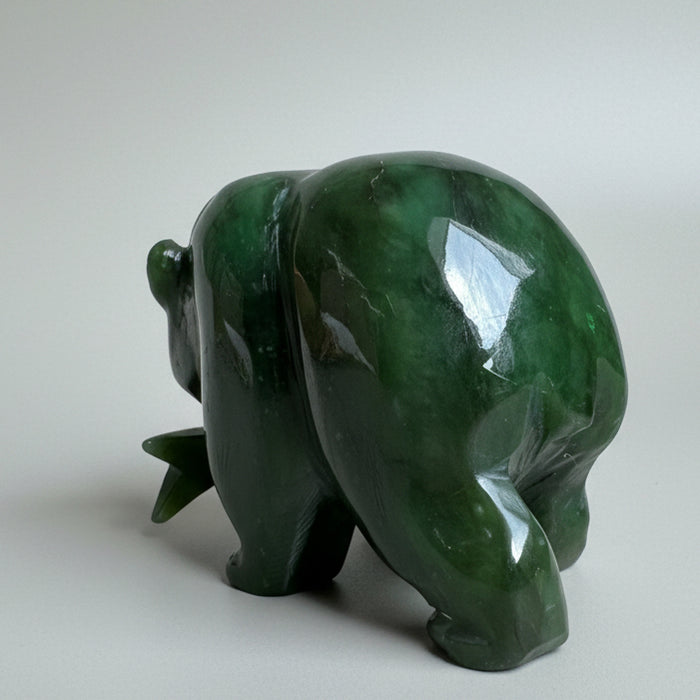 Jade Bear with Fish Green Grizzly Guardian Animal Statue
