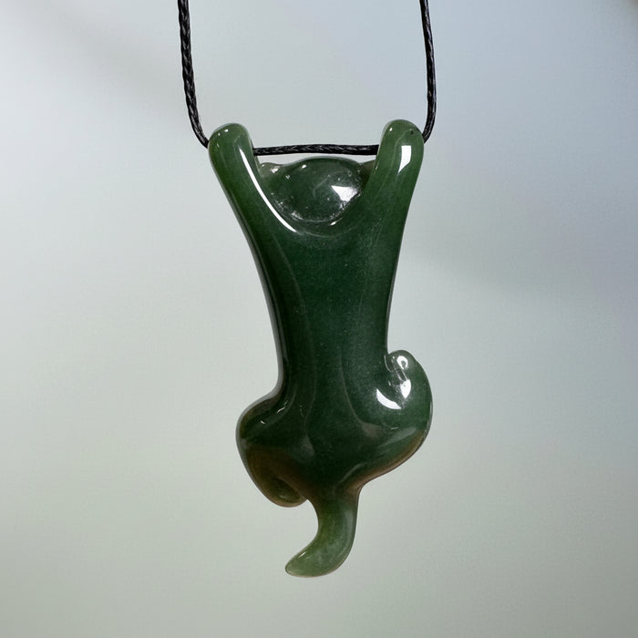 Jade Pendant Hanging Cat Lucky Lives Green Nephrite Gem