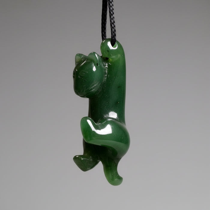 Jade Pendant Hanging Cat Lucky Lives Green Nephrite Gem