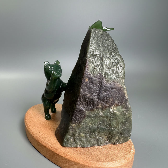 Jade Cat Butterfly Green Canadian Nephrite Sculpture