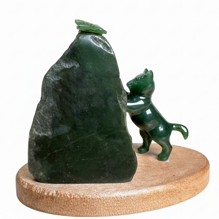 Jade Cat Butterfly Green Canadian Nephrite Sculpture