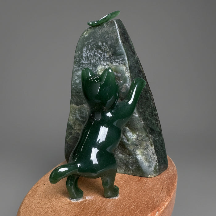 Jade Cat Butterfly Green Canadian Nephrite Sculpture