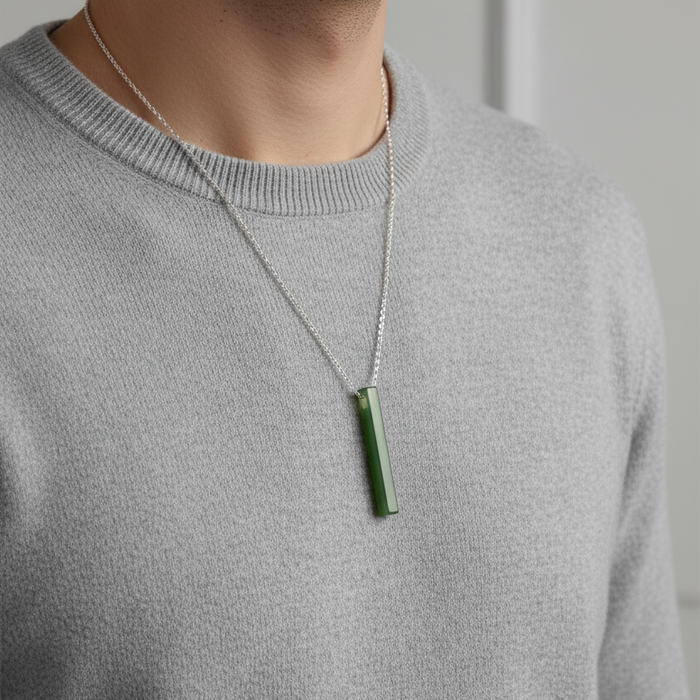 Jade Necklace Thin Sophisticated Green Nephrite Pendant