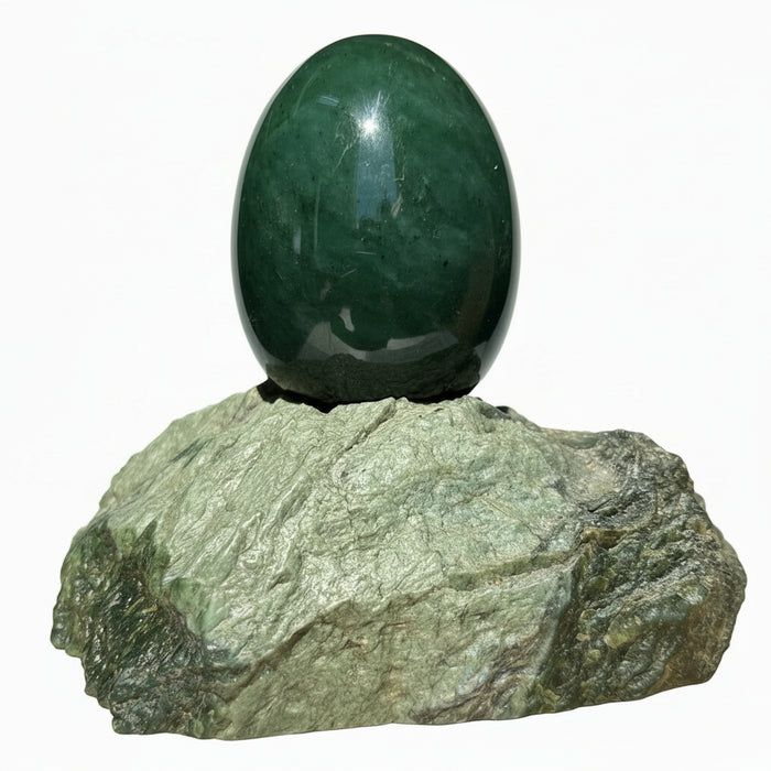 Jade Egg Prosperity Stone on Canadian Nephrite Rock 5 Inch