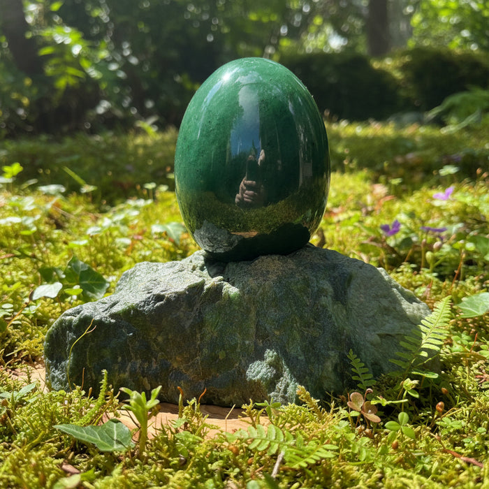 Jade Egg Prosperity Stone on Canadian Nephrite Rock 5 Inch