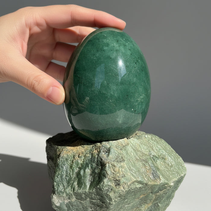 Jade Egg Prosperity Stone on Canadian Nephrite Rock 5 Inch