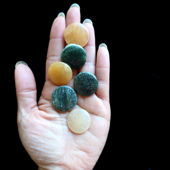 Aventurine Grid Crystals Set of 6 Green Orange Abundance Coin