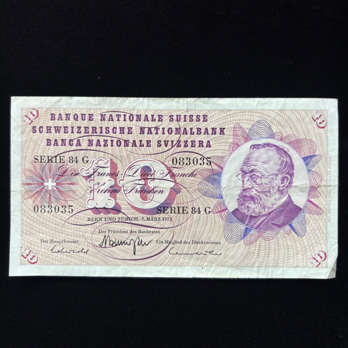 Vintage Banknote 1973 Swiss 10 Francs Gottfried Keller Switzerland Currency Art