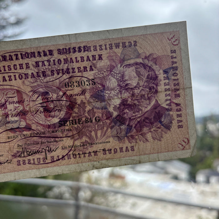 Vintage Banknote 1973 Swiss 10 Francs Gottfried Keller Switzerland Currency Art
