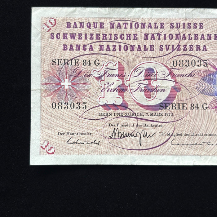 Vintage Banknote 1973 Swiss 10 Francs Gottfried Keller Switzerland Currency Art