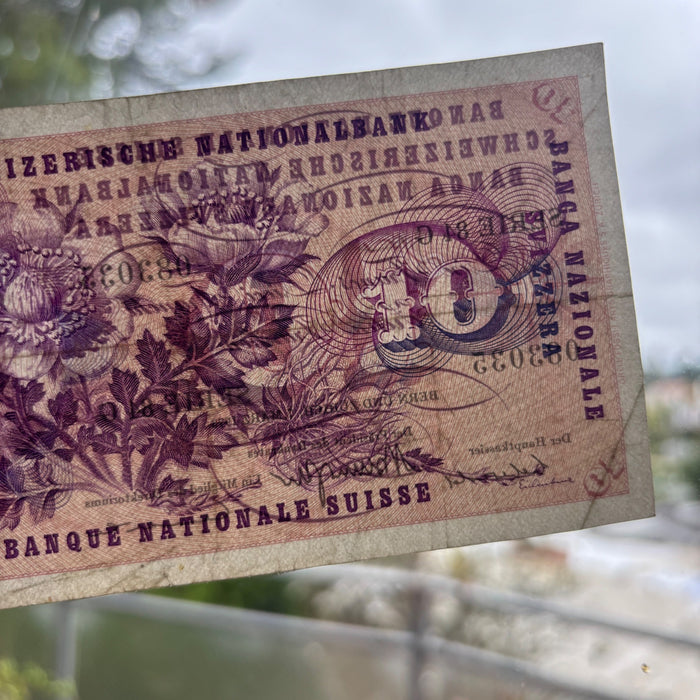Vintage Banknote 1973 Swiss 10 Francs Gottfried Keller Switzerland Currency Art