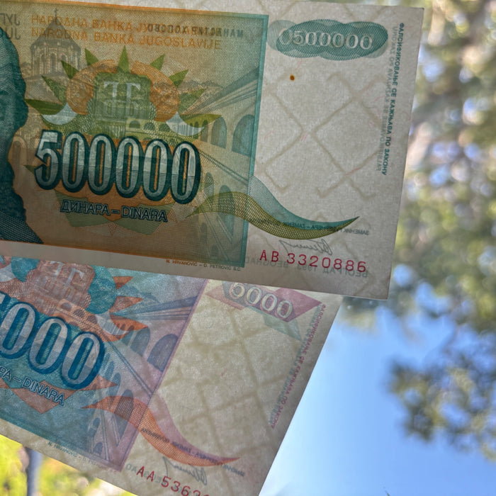 Vintage Banknote Lot Hyperinflation 5,000 / 500,000 Dinara 1993 UV Verified
