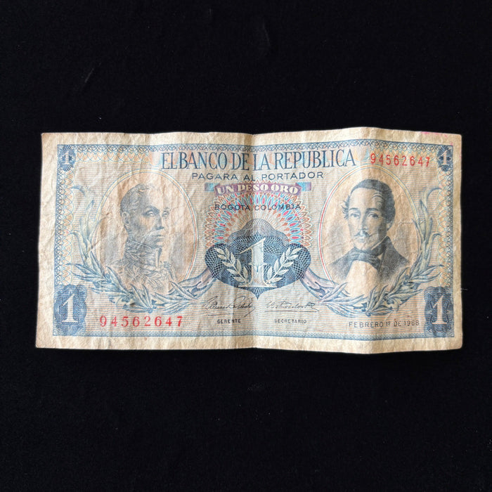 Vintage Banknote 1968 Colombia 1 Peso Andean Condor