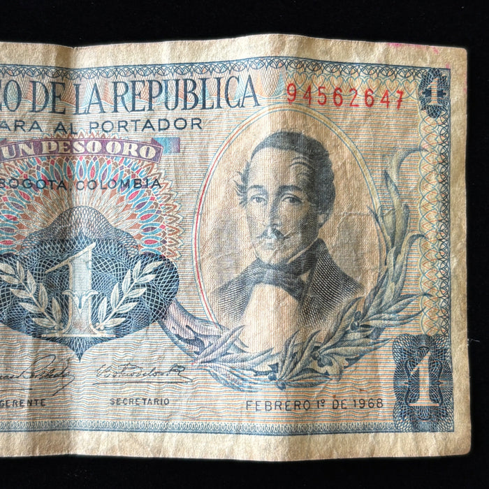 Vintage Banknote 1968 Colombia 1 Peso Andean Condor