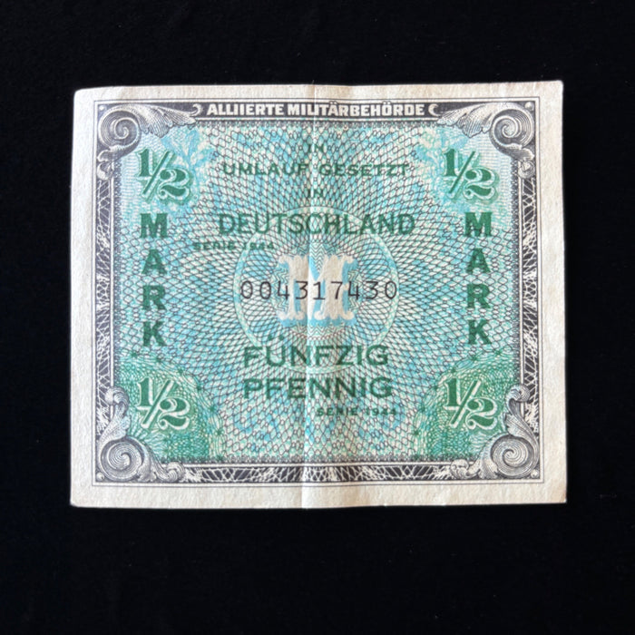 Vintage Banknote 1944 WWII Germany Half Mark Allied Military Currency War Paper