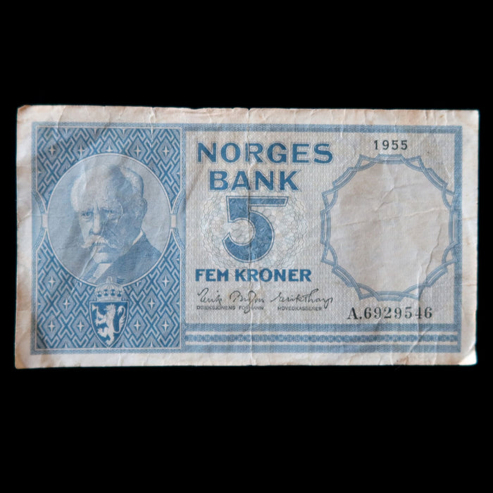 Vintage Norway 5 Kroner Banknote 1955 Series IV Fridtjof Nansen Lofoten