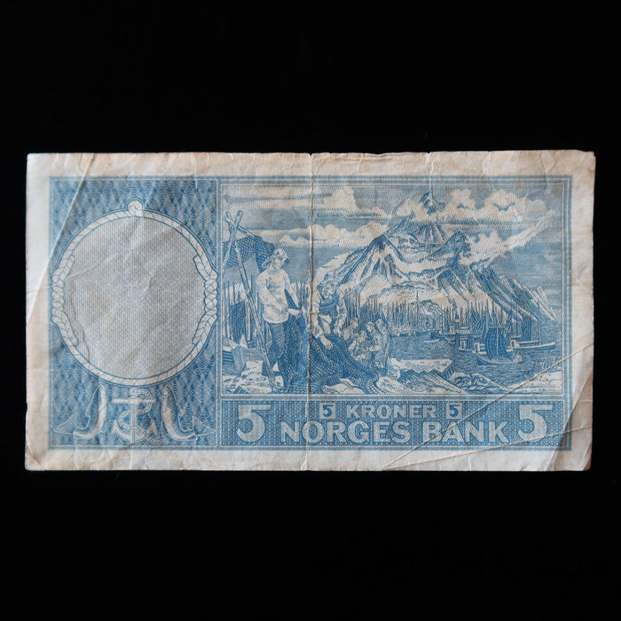 Vintage Norway 5 Kroner Banknote 1955 Series IV Fridtjof Nansen Lofoten