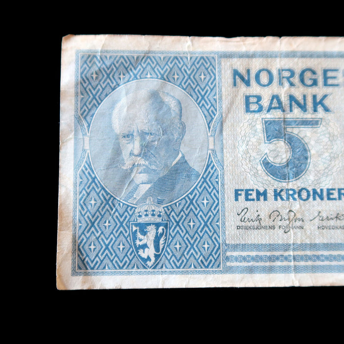 Vintage Norway 5 Kroner Banknote 1955 Series IV Fridtjof Nansen Lofoten