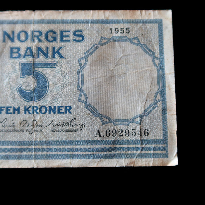 Vintage Norway 5 Kroner Banknote 1955 Series IV Fridtjof Nansen Lofoten