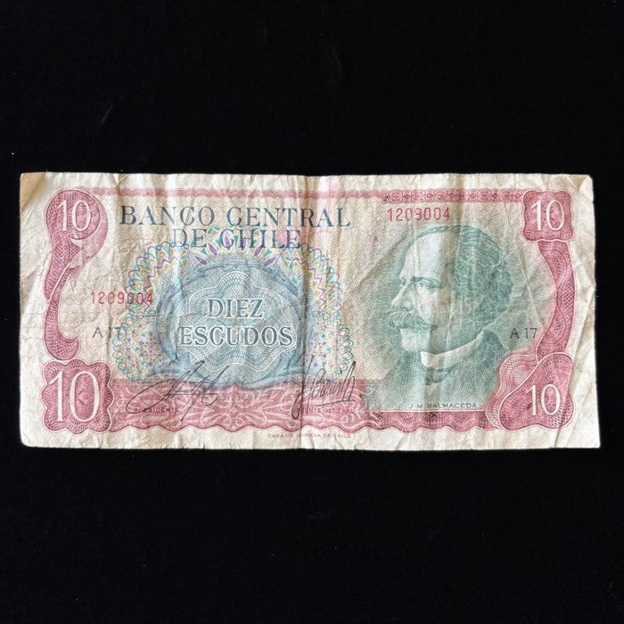 Vintage Banknote Chile 10 Escudos Watermark President Balmaceda Independence