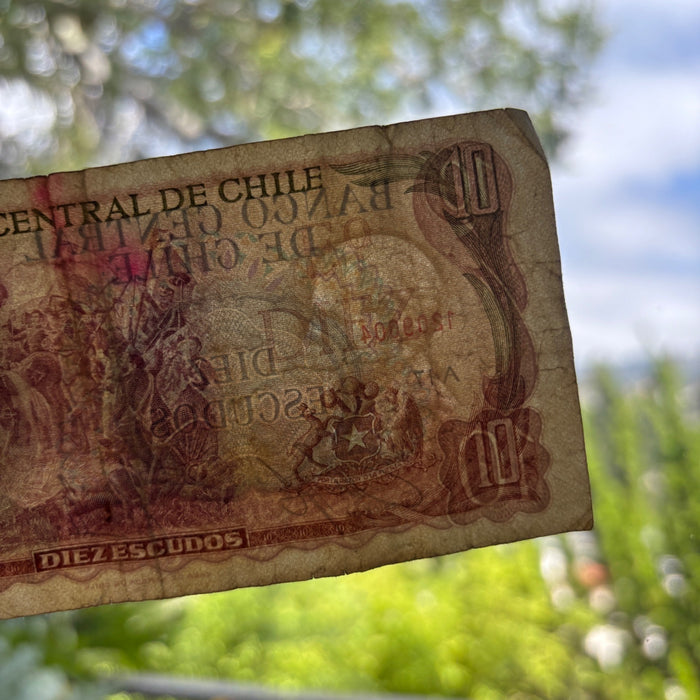 Vintage Banknote Chile 10 Escudos Watermark President Balmaceda Independence