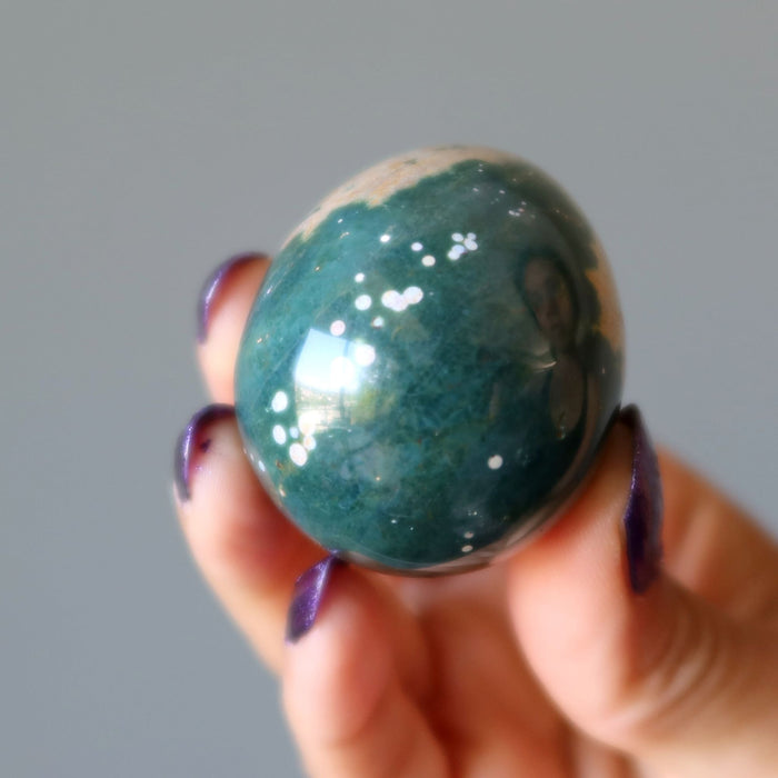 Ocean Jasper Egg Green Brown Crystal Orbicular Stone