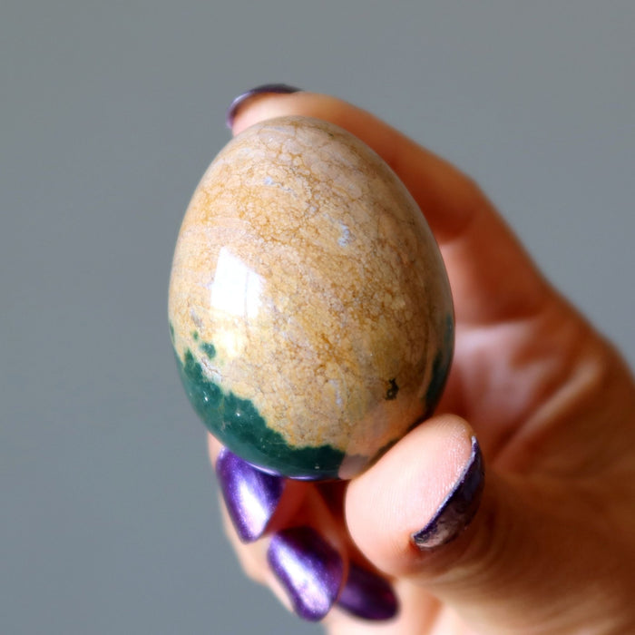 Ocean Jasper Egg Green Brown Crystal Orbicular Stone