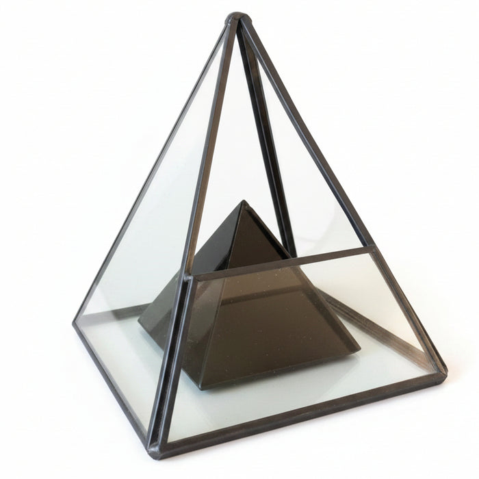 Black Obsidian Pyramid Geometric Glass Terrarium Wounded Warrior