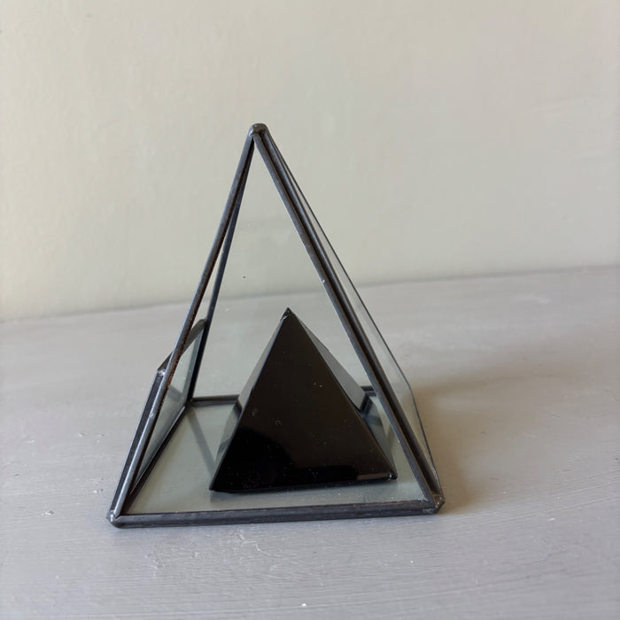 Black Obsidian Pyramid Geometric Glass Terrarium Wounded Warrior