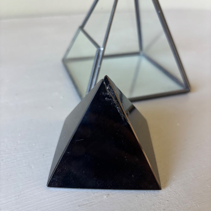 Black Obsidian Pyramid Geometric Glass Terrarium Wounded Warrior