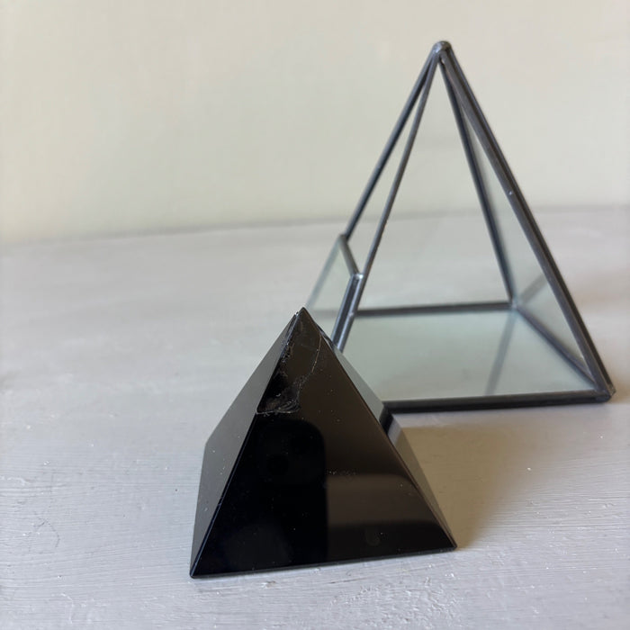 Black Obsidian Pyramid Geometric Glass Terrarium Wounded Warrior