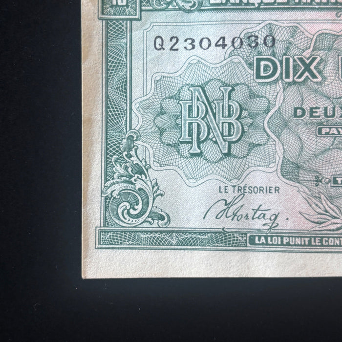 Vintage Banknote 1943 WWII 2 Belgas Belgium Allied Liberation 10 Franc Currency