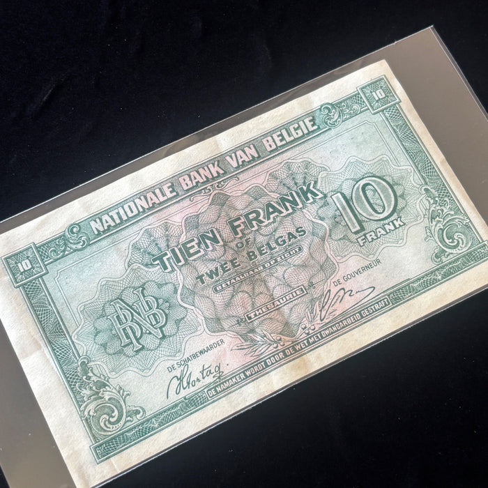 Vintage Banknote 1943 WWII 2 Belgas Belgium Allied Liberation 10 Franc Currency