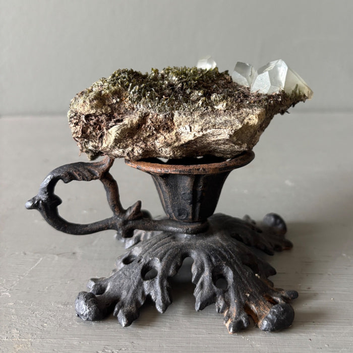 Phantom Quartz Cluster Moss Crystal Ornate Stand