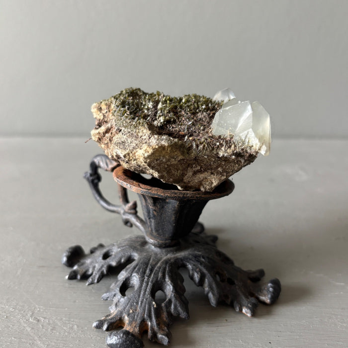 Phantom Quartz Cluster Moss Crystal Ornate Stand