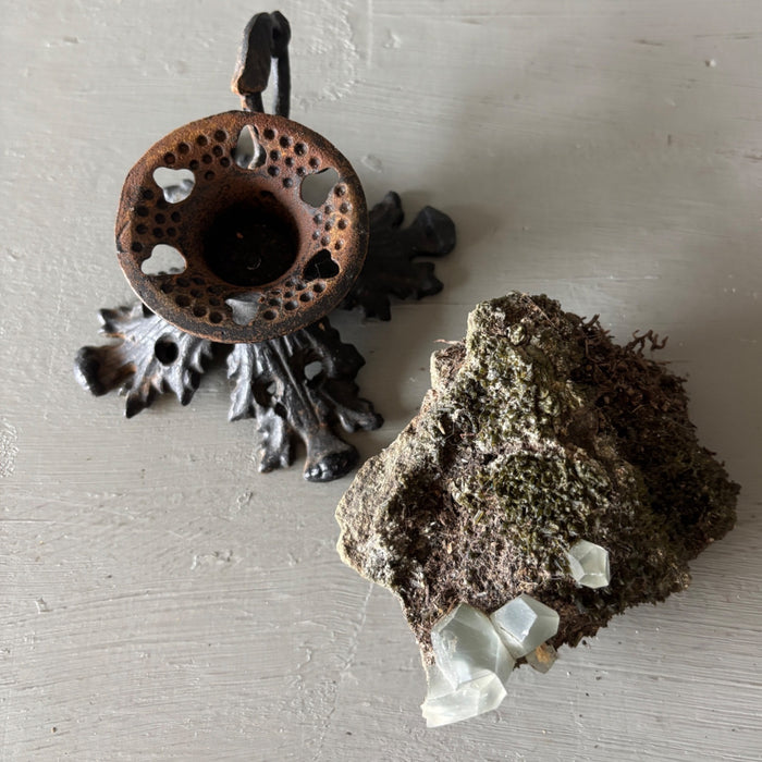 Phantom Quartz Cluster Moss Crystal Ornate Stand