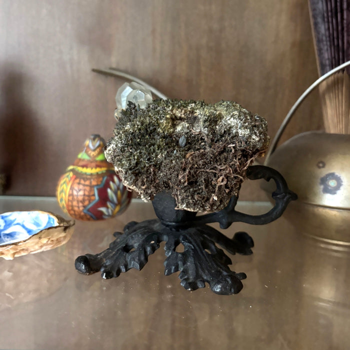 Phantom Quartz Cluster Moss Crystal Ornate Stand