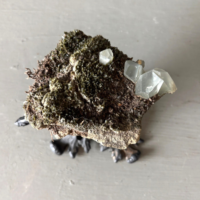 Phantom Quartz Cluster Moss Crystal Ornate Stand