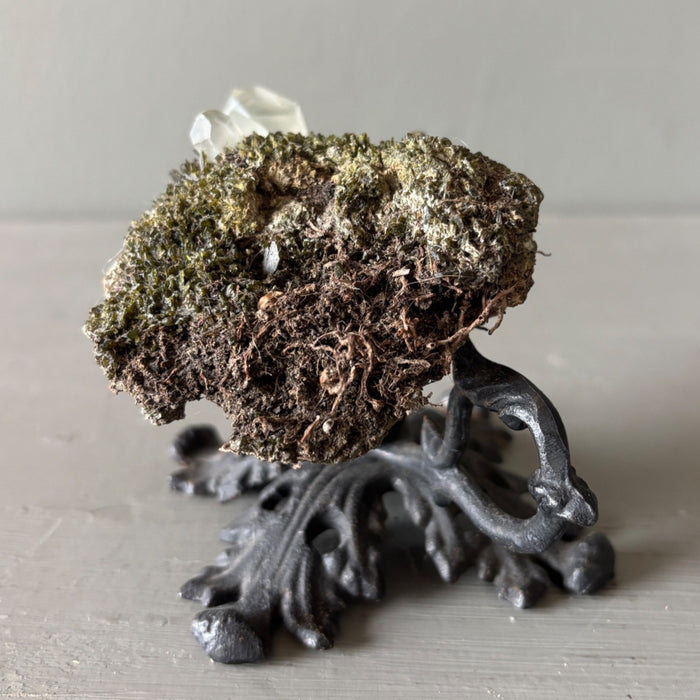 Phantom Quartz Cluster Moss Crystal Ornate Stand