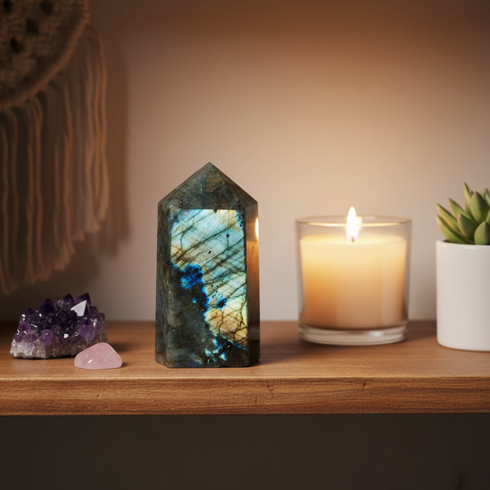 Labradorite Tower Flashing Iridescent Wand Crystal Point