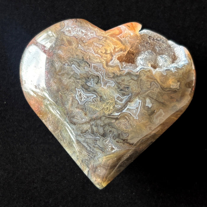 Moss Agate Heart Druzy Vug Crystal Polished Plume Stone